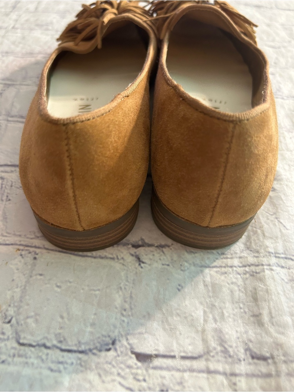 ANNE KLEIN IFLEX DIXIE CARMEL TAN SUEDE FRINGE TASSELS ON VAMP FLATS WOMEN/S 7.5 - Picture 5 of 10
